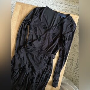 Rachel Roy Black Velvet Velour Flowers Ruffle Dress with Tie Belt